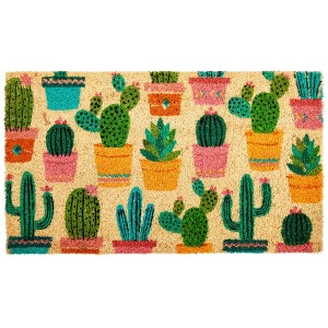 Juvale Natural Coco Coir Door Mat with Cactus Design for Outside, Entryway, 17 x 30 Inch Welcome Rug for Front Door, Porch - 1 of 4
