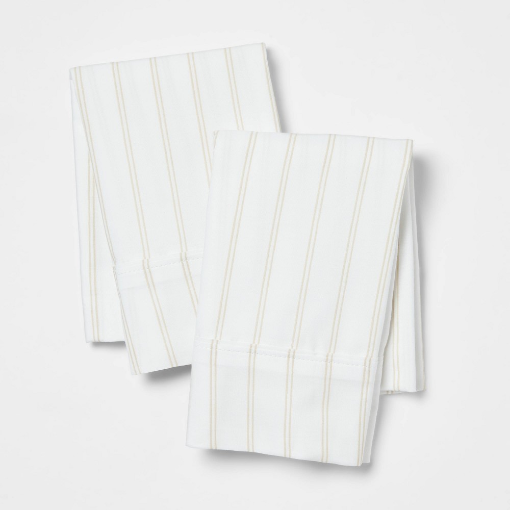 Standard 300 Thread Count Ultra Soft Printed Pillowcase Khaki Stripe - Threshold™ (3 items)