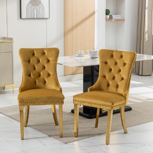 FONTOI Dining Chairs Set of 2 with Nailhead Trim, Comfy Accent Chair with Curved Legs for Dining Room, Gold, 19.7"*37.5"*24.6" - 1 of 4