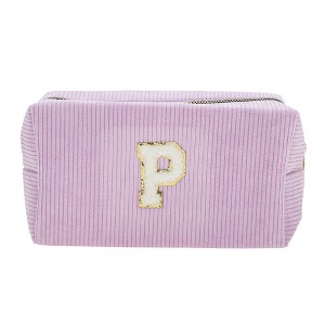 Unique Bargains Corduroy Rectangular Letter Makeup Bag Pink Purple 1 Pc - 1 of 4