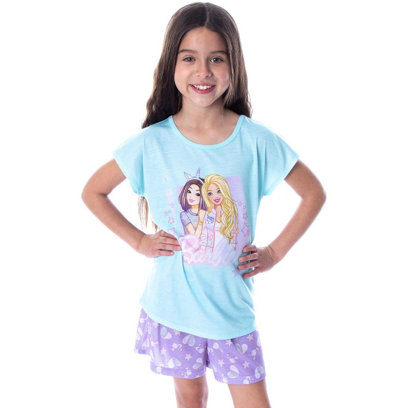 Barbie Little Girls' Unicorn Love Shirt and Shorts 2 PC Pajama Set Unicorn Love, 1 of 6