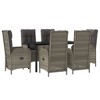 vidaXL 7 Piece Patio Dining Set with Cushions - Black & Gray Poly Rattan Reclining Chairs, Tempered Glass Table - 3 of 4