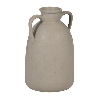 10" Beige Ceramic Vase with Dual Handles