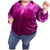Women's Long Sleeve Buttoned Velvet Top - Jodifl - 3 of 4