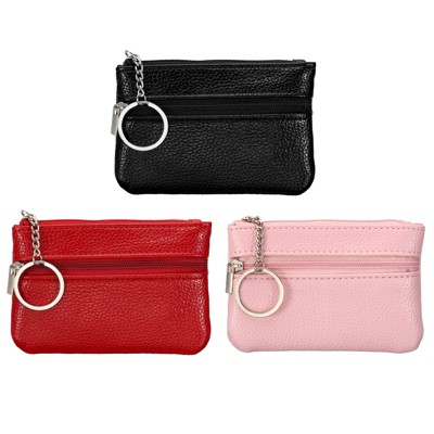 Unique Bargains PU Leather Change Purses Small Organizer Bags with Zipper and Key Ring 3 Pcs