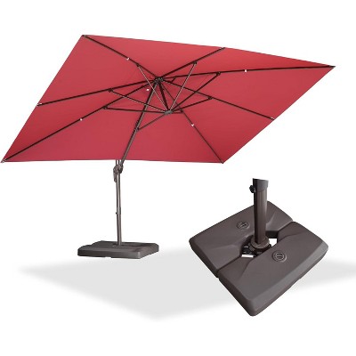 PURPLE LEA Cantilever Patio Umbrella with Base Included Square Umbrella with 360° Rotation and Aluminum Offset Hanging Outdoor Umbrella