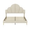Queen Size Platform Bed with Petal Shape Headboard, Velvet Upholstered -ModernLuxe - 4 of 4