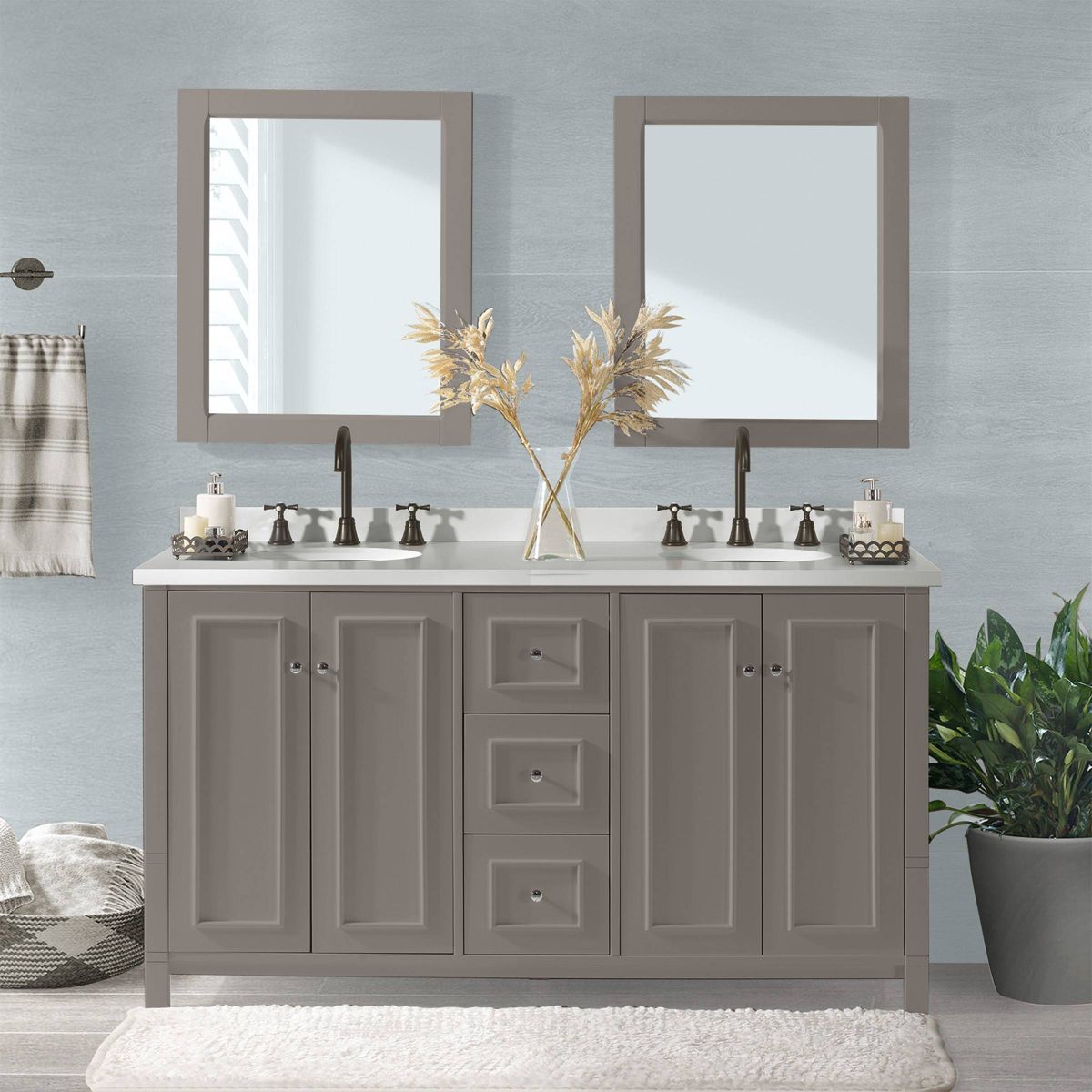 Alaterre Furniture Williamsburg 60 in. Double Sink Bathroom Vanity - Freestanding Cabinet Without Top, Gray - thumbnail 4