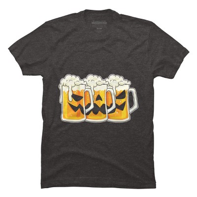 Men's Design By Humans Halloween Jack O Lantern Beer Drinking By RedBirdLS T-Shirt