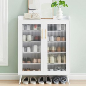 5-Tier Entryway Shoe Organizer Rack with Adjustable Shelves,Shoe Cabinet with Glass Doors & Large Storage, Shoes Organizer for Living Room - 1 of 4