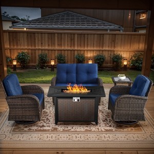 Belord 43" Propane Fire Pit Table Set Patio Furniture Set with Glider Loveseat, Brown Wicker Deep Seating Patio Swivel Rocker Glider Chairs - 1 of 4