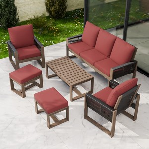 EAGLE PEAK Natural Cedar Wood Conversation Set, Outdoor Patio Furniture with 2 Ottomans and Coffee Table - 1 of 4