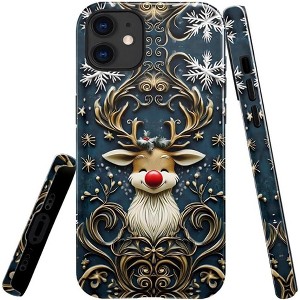 BONGEEK Case Compatible with iPhone 12,Scratch Resistant Hybrid 2-Layer Hard Shell Bright Phone Case,Christmas Snowflake Reindeer Lovely - 1 of 4