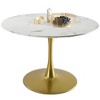 40'' Harris Round Artificial Marble Top Pedestal Modern Dining Table Gold Base- Maison Boucle - 2 of 4