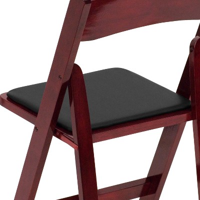 Elegant Mahogany Wood Folding Chair with Vinyl Padded Seat
