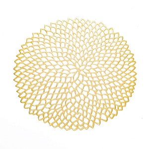 Anna-Kaci 4 Set Round Geometric Cutout Placemats with Modern Floral Design 15in - Gold - 1 of 4