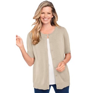 Woman Within Plus Size Perfect Elbow-Length Sleeve Cardigan - 1 of 4