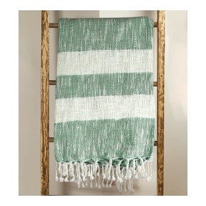 Manual Woodworkers and Weavers Cotton Stripe Throw Blanket, 50 x 60 Inches, Green and White, Soft and Breathable Layer for Couch or Bed - 1 of 3