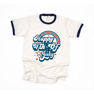 Simply Sage Market Women's Happy 4th Of July Rainbow Short Sleeve Ringer Tee - 1 of 4
