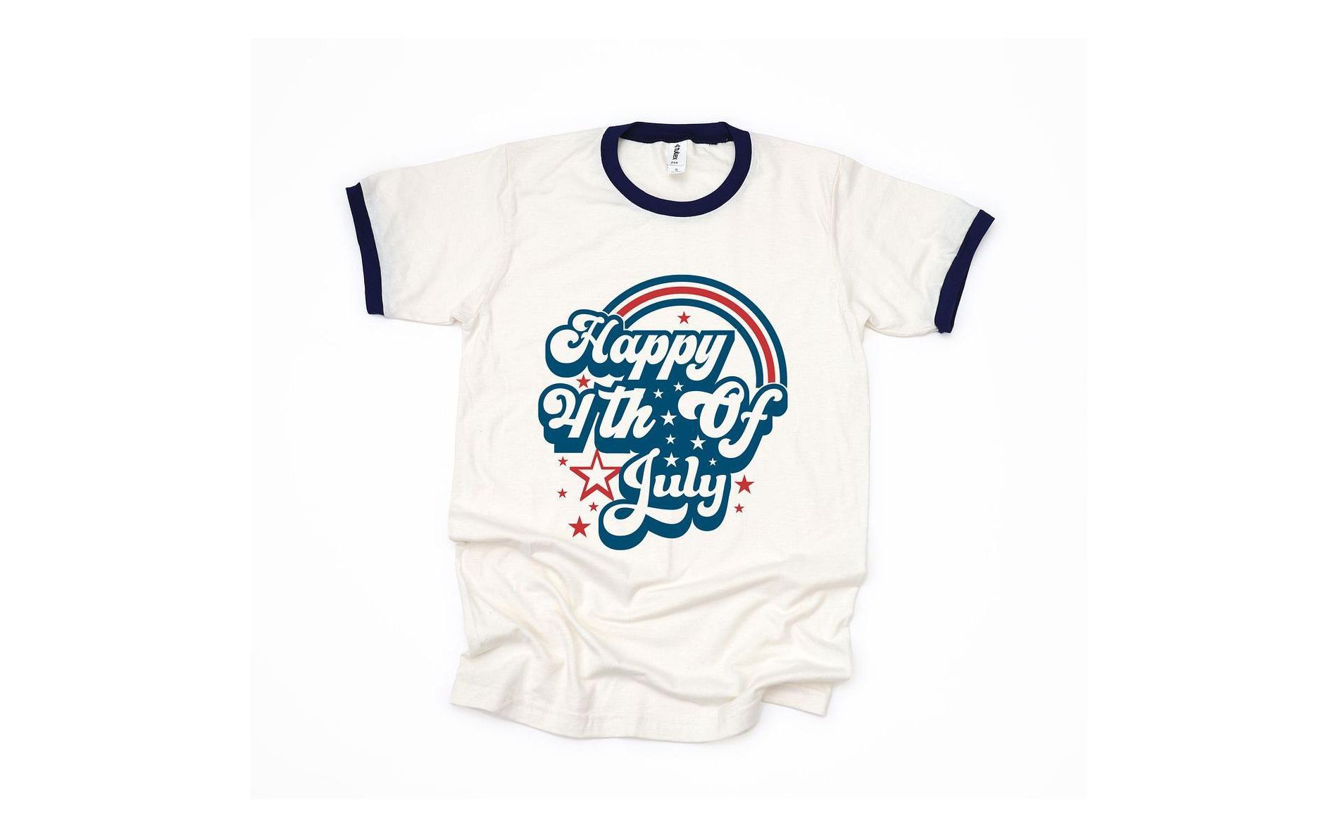 Simply Sage Market Women's Happy 4th Of July Rainbow Short Sleeve Ringer Tee