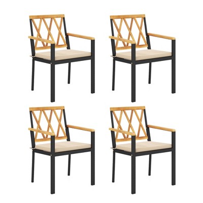 Tangkula Patio Dining Chairs Set of 4 Metal Outdoor Chairs w/ Removable Padded Cushions