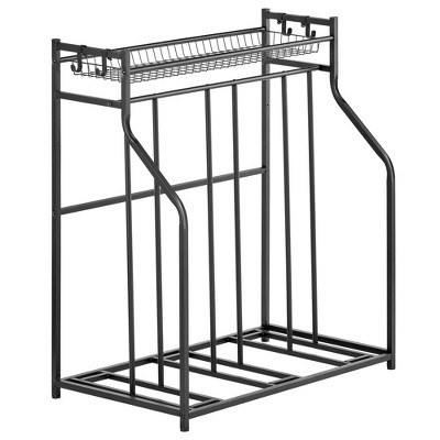 mDesign Freestanding Metal Bike Rack with Storage Shelf - Garage - Black