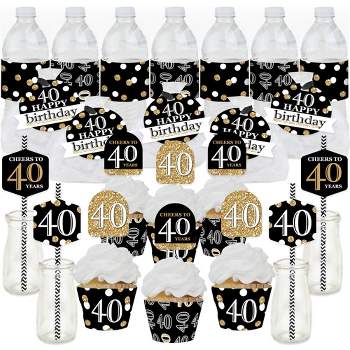 Big Dot of Happiness Adult 40th Birthday - Gold - Birthday Party Favors and Cupcake Kit - Fabulous Favor Party Pack - 100 Pieces