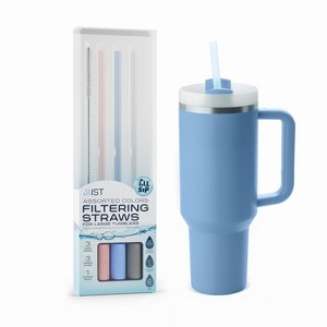 Reusable Filtering Straws for Stanley Cups and Tumblers - 1 pink, 1 gray, 1 blue and brush - 1 of 4