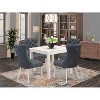 5-Piece Linen White Finish Solid Wood Top - Square Upholstered Dining Room Set - Seats 4 - 2 of 4