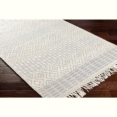 Handmade Blue and Off-White Wool Geometric Area Rug 5' x 7'