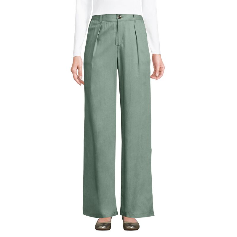 Lands' End Women's High Rise Elastic Back Pleated Wide Leg Pants made with TENCEL Fibers, 1 of 5