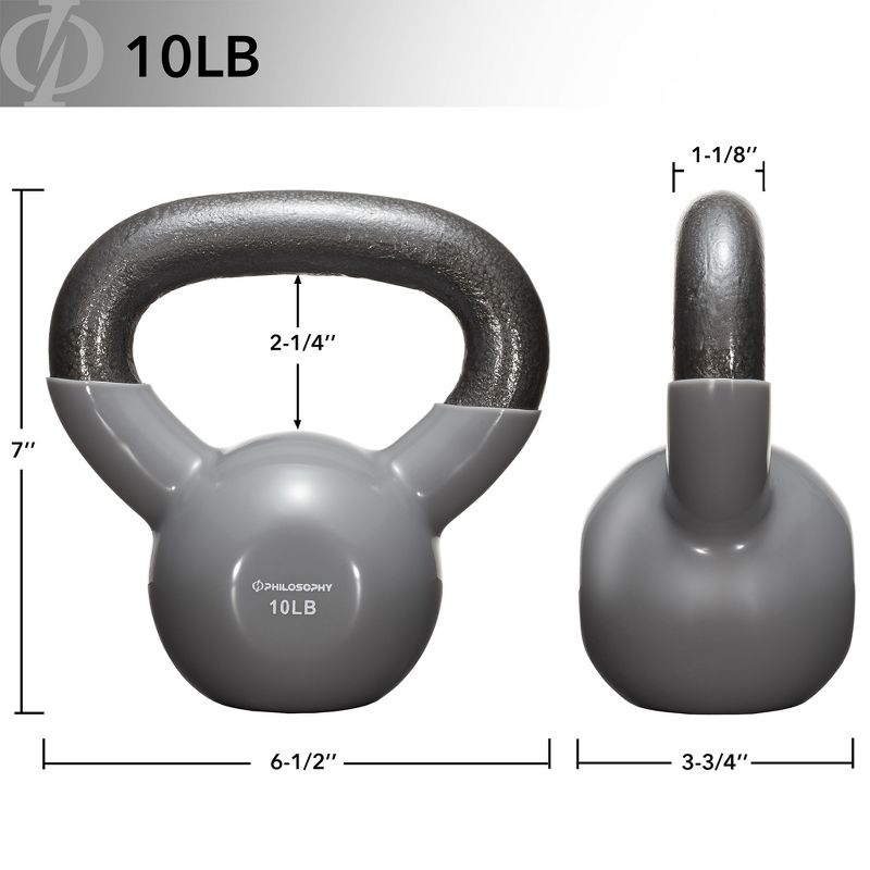 Philosophy Gym (Set of 3) Vinyl Coated Cast Iron Kettlebell Weights - 5lb, 10lb, 15lb, 4 of 7