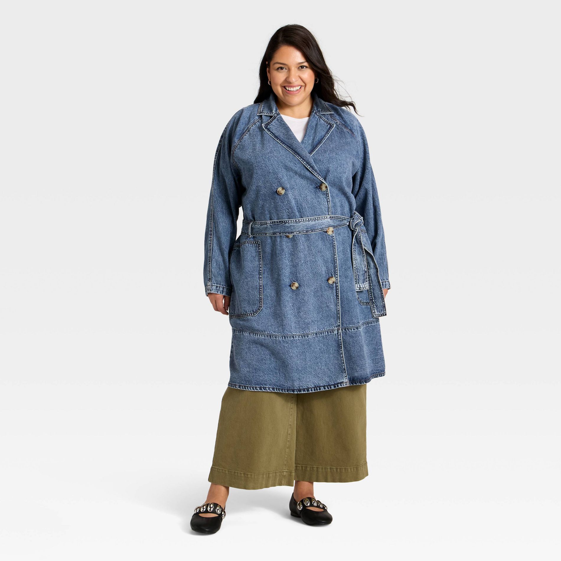 Women's Denim Trench Coat - Ava & Viv™ Medium Wash