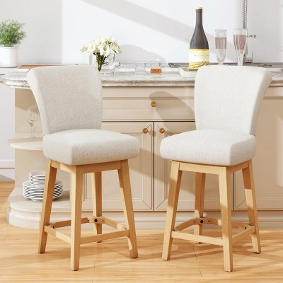 Vipbear 26/30 In Counter Height Swivel Barstool with Back,Modern Fabric Swivel Barstools Chair for Kitchen Island,Pub Upholstered Solid Wood Legs