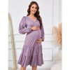 YesFashion Women's Maternity V Neck Dress Casual Ruffle Long Sleeve Button Down Midi Fall Dresses for Baby Shower Photoshoot - 4 of 4