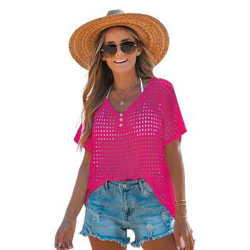 Women's Tie-Front Cropped Mesh Cover Up Cardigan - Wild Fable™ Pink L