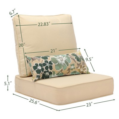 Beige Outdoor Deep Seat Cushion Set with Floral Pillows