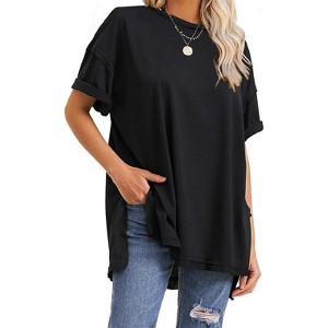 EXLURA Womens Summer Oversized T Shirts Casual Short Sleeve Loose Maternity Tops Crewneck Tunic Plus Gym Workout Top - 1 of 4