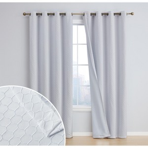 HLC.ME Siena 100% Full Blackout Thermal Insulated Double Layer Window Curtain Drapes Grommet Panels for Bedroom, Set of 2 - 1 of 4