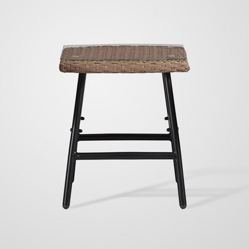 Rattan and Clear Glass Transitional Outdoor Side Table – Tan – Saracina Home For Sale