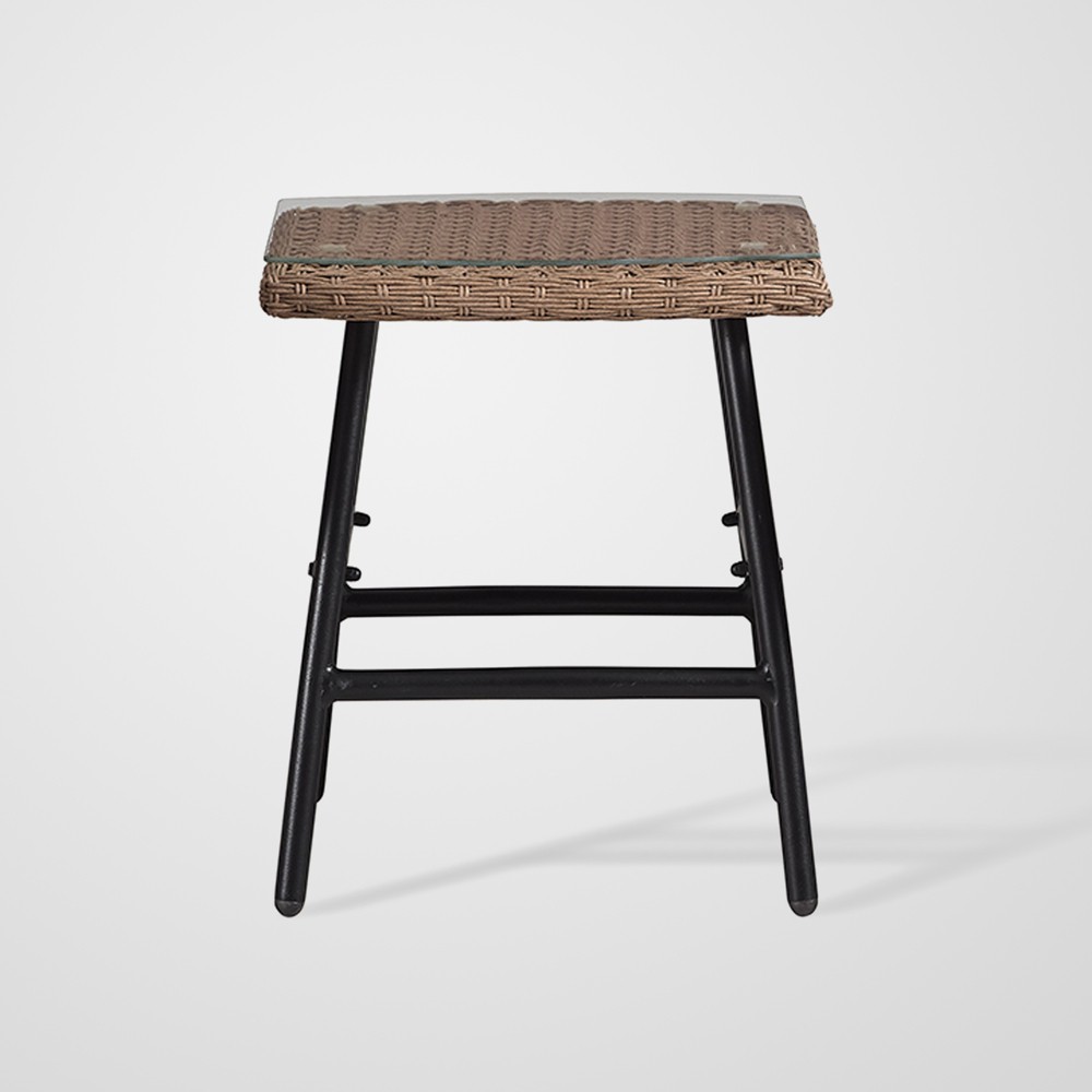 Rattan and Clear Glass Transitional Outdoor Side Table Tan Saracina Home