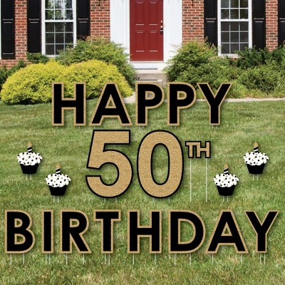 Big Dot of Happiness Adult 50th Birthday - Gold - Yard Sign Outdoor Lawn Decorations - Happy Birthday Yard Signs