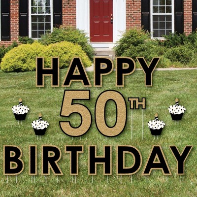 Big Dot of Happiness Adult 50th Birthday - Gold - Yard Sign Outdoor Lawn Decorations - Happy Birthday Yard Signs