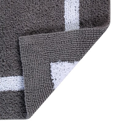 Gray and White Cotton Tufted Reversible Bath Rug Set