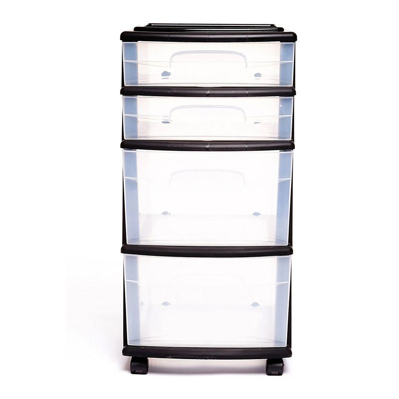 Homz Plastic 4 Clear Drawer Medium Home Organization Storage Container Tower with 2 Large Drawers and 2 Small Drawers, Black Frame (2 Pack), 3 of 7
