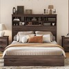 TiramisuBest Queen Size Wooden Platform Bed with Storage Headboard - Walnut MDF Design - 3 of 4