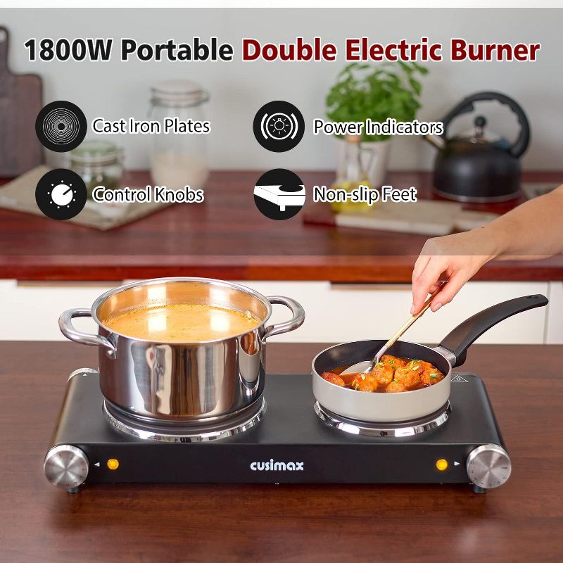 Cusimax Double Hot Plate For Cooking,Stainless Steel Electric Burner, 3 of 5
