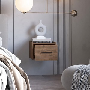 Kumasinova Floating Wooden Nightstand with Top Shelf,Wall-Mounted Night Stand with Drawers,Space Saving Bedside Table for Bedroom - 1 of 4