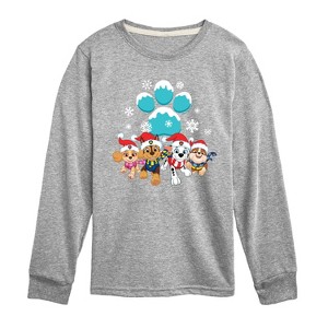 Boys' - Paw Patrol - Pup Group Snowy Pawprint Long Sleeve Graphic T-Shirt - 1 of 4