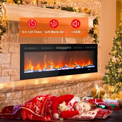 Ultra-Thin Wall Mounted Electric Fireplace, 1500W Heater with Multicolor LED Flames, Adjustable Brightness, Remote & Touch Control